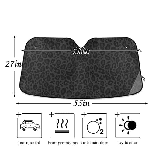 Oarencol Black Leopard Car Windshield Sun Shade Animal Skin Print Foldable UV Ray Sun Visor Protector Sunshade to Keep Your Vehicle Cool (51" x 27.6") thumbnail 4
