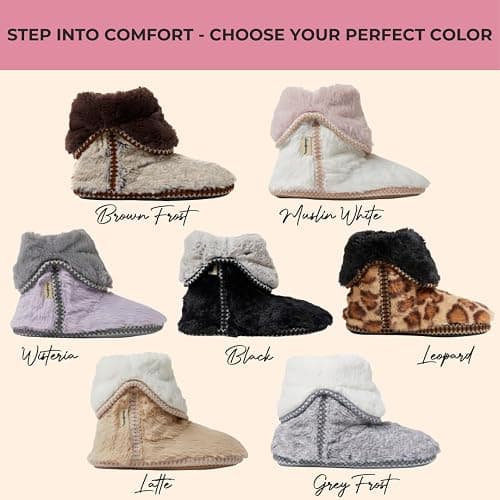 Dearfoams womens Fuzzy Memory Foam Beth Bedroom Bootie Slipper Sock With Grippers thumbnail 2