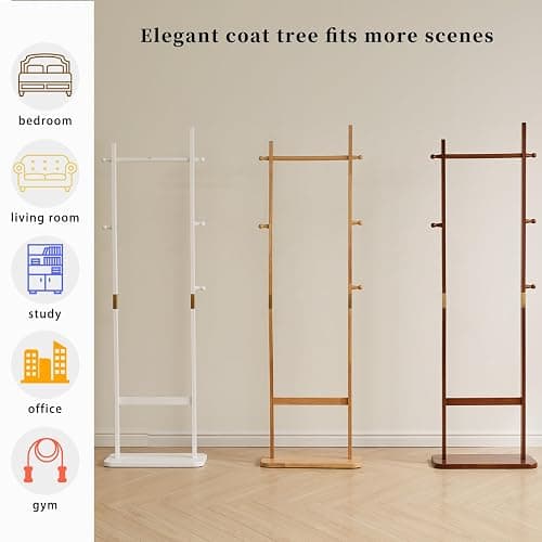 Aibiju Coat Rack Freestanding, Coat Tree with 2 Main Rods and Stable Design, Clothes Racks for Hanging Coats Clothes Suits Jacket, Easy to Assemble and Very Sturdy, Natural Wood Color USYD-202 thumbnail 7