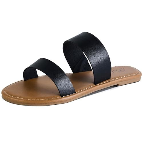 Putu Women's Two Strap Flat Sandals Casual Slide Sandals Slip on Summer Sandals - Image 1