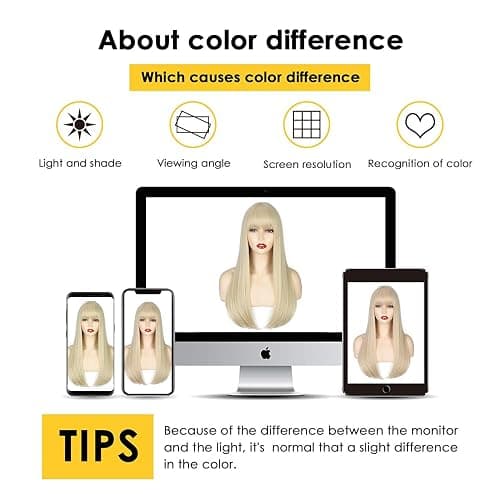 ENTRANCED STYLES Blonde Wig with Bangs, Long Straight Wigs for Women Natural Hair Wigs Synthetic Blond Wigs for Girls Daily Party Halloween Cosplay Wig 22 Inch thumbnail 7