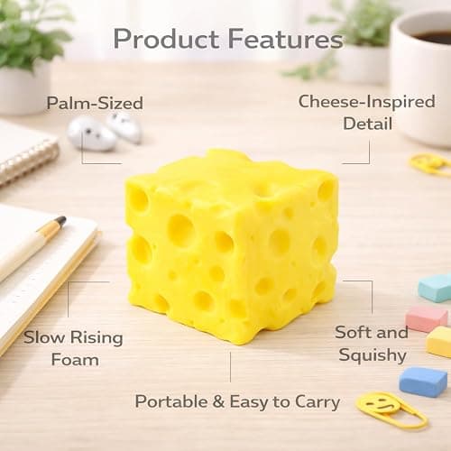Cheese Squishy Toy, Cheese Block, Soft Stress Relief Toy, Cute Squeeze Gift for Adults, Home Office School 1 PC thumbnail 7