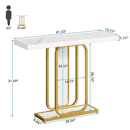 Tribesigns Modern Gold White Console Table with LED Lights, 41.3 Inch Entryway Hallway Foyer Accent Table with Faux Marble Veneer for Living Room, Entrance thumbnail 2