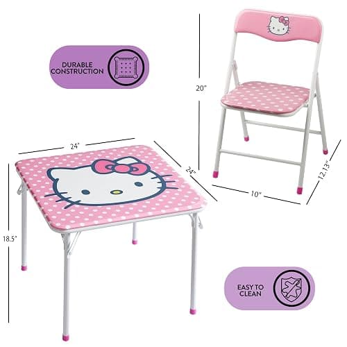 Hello Kitty Kids Activity Table and Chair Set, 3-Piece Square Table with 2 Folding Chairs, Sanrio Character Design,Furniture Set for Ages 3+ thumbnail 3