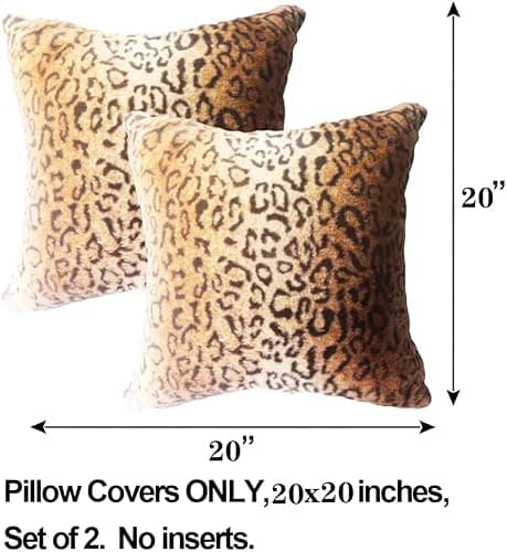 Entua Faux Fur Throw Pillows, Set of 2 Decorative Square Couch Pillow Covers, 20x20 Leopard Cheetah Print Luxury Soft Plush Pillowcase for Sofa, Bed & Living Room Decor, Brown Gold thumbnail 3