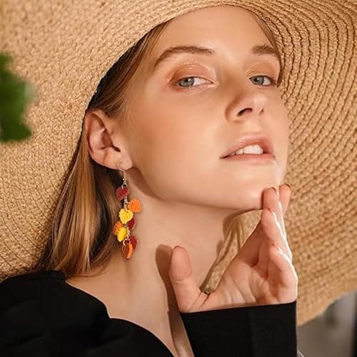 QLYOVWE Thanksgiving Maple Leaf Earrings for Women Handmade Red Yellow Clay Earrings Autumn Lightweight Fun Colorful Earrings Fall Wedding Jewelry Gift thumbnail 4