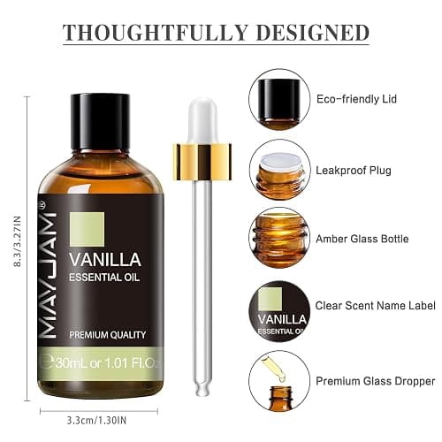 MAYJAM Vanilla Essential Oil for Diffuser Soap Candle Making, 30ML | Long Lasting Scents, Vanilla Oil for Skin, Ideal for Home Office Yoga Use thumbnail 3