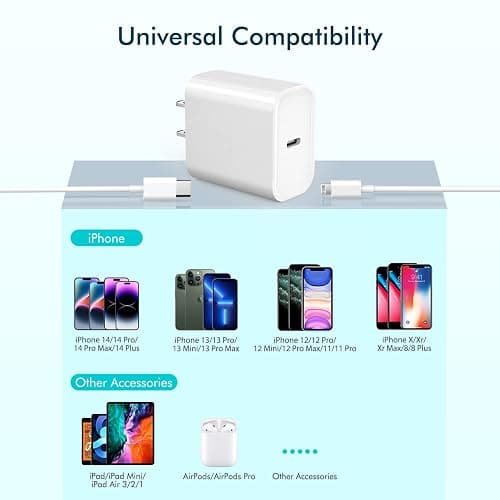 iPhone Fast Charger,10FT Extra Long Fast Charging USB C to Lightning Cable Cord with USB C iPhone Charger Block 20W PD Travel Plug for iPhone 14/Pro/Pro Max/Plus/13/12/11/Mini/Pro/XS/XR/SE 2022/8/iPad thumbnail 6