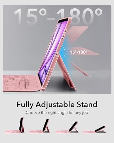 ESR iPad Air 13 Inch Case Keyboard (M3/M2, 2025/2024), Keyboard Case with Trackpad, Magnetic Detachable Keyboard with Backlit Keys, Fully Adjustable Portrait/Landscape Stand, Ascend Series, Pink thumbnail 4