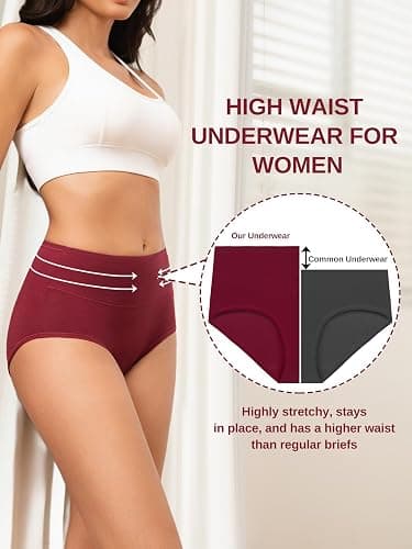 Vevmon Cotton Underwear for Women High Waisted Soft Ladies Panties 5 Pack | Full Coverage Breathable Briefs, Moisture-Wicking Cotton Fabric, Fits Comfortably Underwear for Gym, Work, Daily, Loungewear thumbnail 3