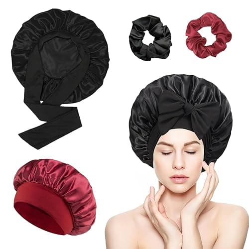 vaolmlop 2 pezzi Cuffia Seta Capelli Notte,Silk Bonnet,Con Nastri Regolabili,Berretto Da Notte Raso Elastico Per Dormire Cappello Da Notte Per Donna Berretto Da Notte Raso - Image 1