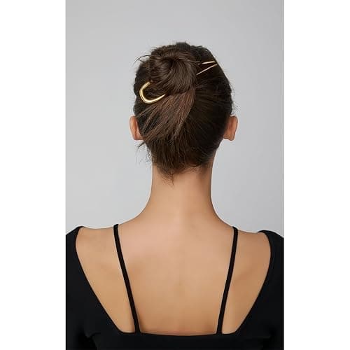 2 Pcs Metal French Hair Pins, French Twist Hair Pin for Buns, U Shaped French Pins for Women Girls, Hair Sticks, Hair Fork - 2*Gold thumbnail 4