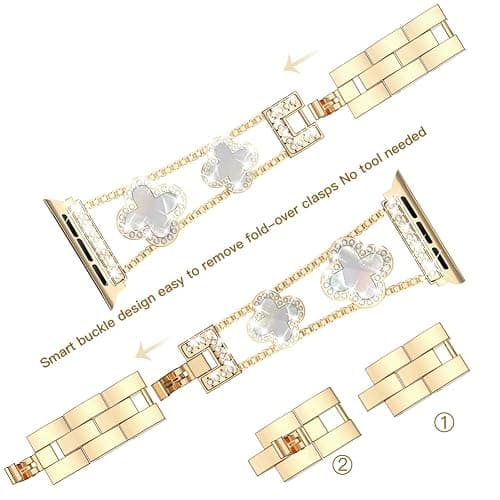 Musk-MSKR Diamond Metal Bands Add Sparkle to Your Watch For Apple Watch Series 11/10/9/8/7/6/5/4/3/2/SE/Ultra Clover Simple and Stylish Compatible with 38mm40mm41mm42mm44mm45mm 46mm49mm Women's Wear thumbnail 5