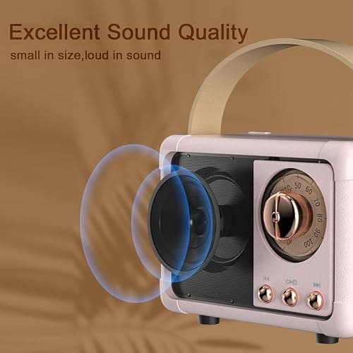 Caulikine Retro Bluetooth Speaker Portable Girls Birthday Presents Wireless Speaker Vintage for Women,Her,Girls,Teenage Gifts, Room Decor Portable for Travel Indoor&Outdoor (Pink) thumbnail 7