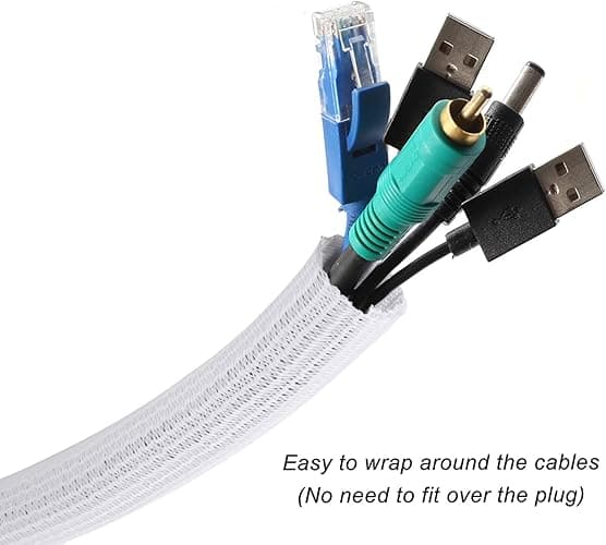 CrocSee 10ft - 1/2 inch Braided Cable Management Sleeve Cord Protector - Self-Wrapping Split Wire Loom for TV/Computer/Home Theater/Engine Bay - White - 1/2"-10ft - White thumbnail 2