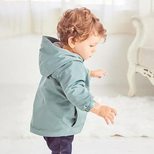 DAVE&BELLA Toddler Boys Girls Windbreaker Jacket, Hooded Solid Rain Jacket Kids Warm Fleece Lining Zip Up Outerwear Dust Coat thumbnail 3