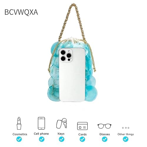BCVWQXA Women Fashion Shell Woven Handbag Chic Shell Beach Bag Beaded Chain bag for Summer Travel Beach Party thumbnail 5