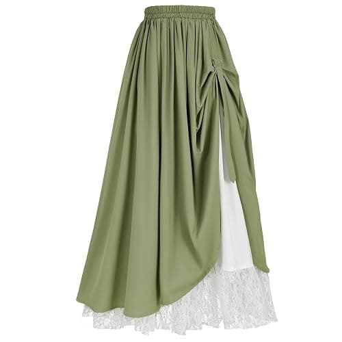 Women's Renaissance Skirt Victorian Peasant Double-Layer Maxi Long Skirt - Image 1