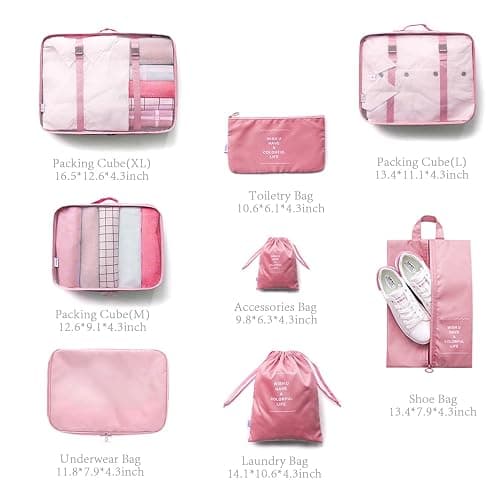 8 Pieces Mesh Packing Cubes for Travel, Luggage Packing Organizers Bags Set, Travel Essentials Suitcases Accessories with Laundry Bag, Storage Shoe Bag, Clothing Underwear Bag (Pink, 8 set) thumbnail 4