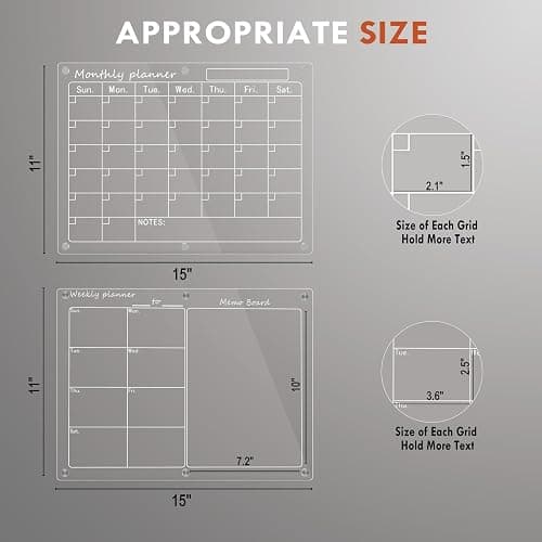 Magnetic Acrylic Calendar for Fridge,3 Pack 11"x15" Clear Fridge Calendar Dry Erase Planning Boards Set Includes 6 Colorful Highlight Markers,Magnetic Pen Holder and Erase Towel thumbnail 2