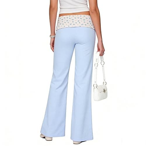 MYBFYABO Fold Over Yoga Pants for Women Contrast Color Low Rise Wide Leg Sweatpants Y2k Foldover Lounge Bell Bottoms 2026 thumbnail 6