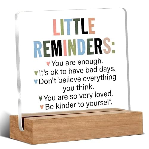 Inspirational Motivational Gifts Employee Appreciation Gifts Little Reminders You are Enough Clear Desk Decorative Sign Acrylic Sign With Wooden Stand for Office Desk Table Shelf - Image 1