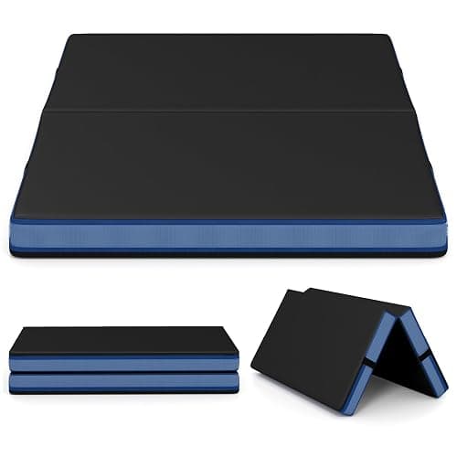 Goplus 4" Thick Folding Gymnastic Mat, 4ft x 4ft x 4in Thickened Bi-Fold Fitness Mat with Carrying Handles & PU Leather Cover, Home Gym Tumbling Mat for Stretching, Pilates, Aerobics Workouts - Image 1