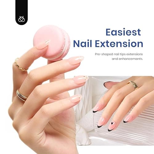 Beetles Gel Nail Kit, Short Almond Nail Tips Easy Extension Set 240 Pcs Pre Shaped Clear Full Cover Fake Nails Tips with 5 In 1 Nail Glue Uv Led Lamp DIY Manicure Gifts for Women thumbnail 3