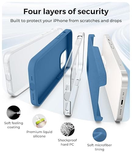 AOTESIER Shockproof Designed for iPhone 12 Mini Case, Food Grade Liquid Silicone Phone Case with [Soft Anti-Scratch Microfiber Lining] Drop Protection 5.4 inch Slim Thin Cover, Azure Blue thumbnail 7