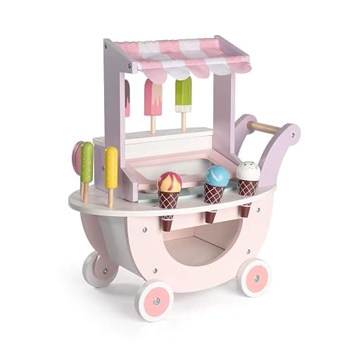 ROBUD Wooden Ice Cream Cart Toys for Kids, Toddlers Pretend Play Food Truck, Gift for Girls and Boys 3 Years & Up, Pink - Image 1