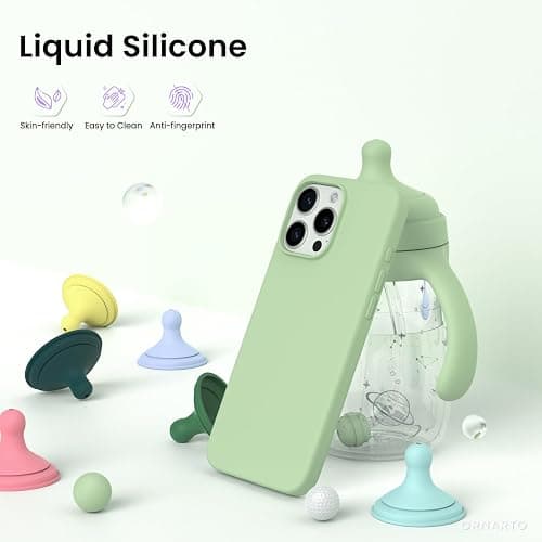 ORNARTO Compatible with iPhone 16 Pro Max Case 6.9", Slim Liquid Silicone 3 Layers Soft Gel Rubber Shockproof Protective Cover with Anti-Scratch Microfiber Lining-Matcha thumbnail 3