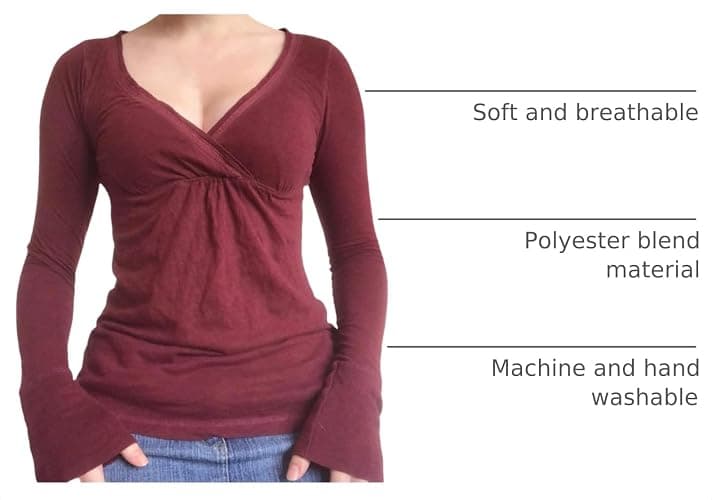 Women Fairy Grunge Aesthetic Shirts Tops Long Sleeve V Neck Tops Girl Basic Slim Fit Blouse Streewear thumbnail 4