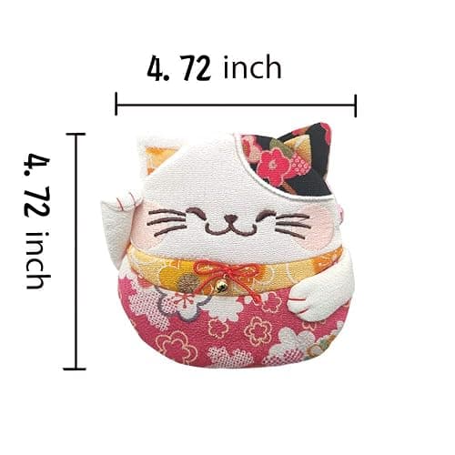 BAR AUTOTECH Zipper Maneki Neko lucky cat coin purse- Chirimen Kimono Print Style kawaii Cat Coin Wallet Holder for Coin Money Credit cards (Red) thumbnail 2