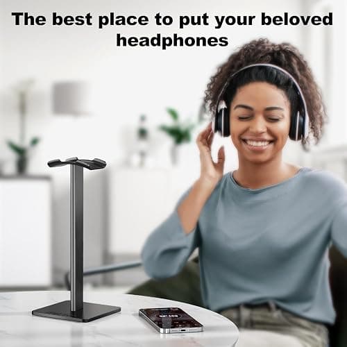 New Bee Headphone Stand Headset Stand Headphone Holder Universal Aluminum Gaming Headset Holder Earphone Display Earbuds Mount For All Headphones (Black) thumbnail 5