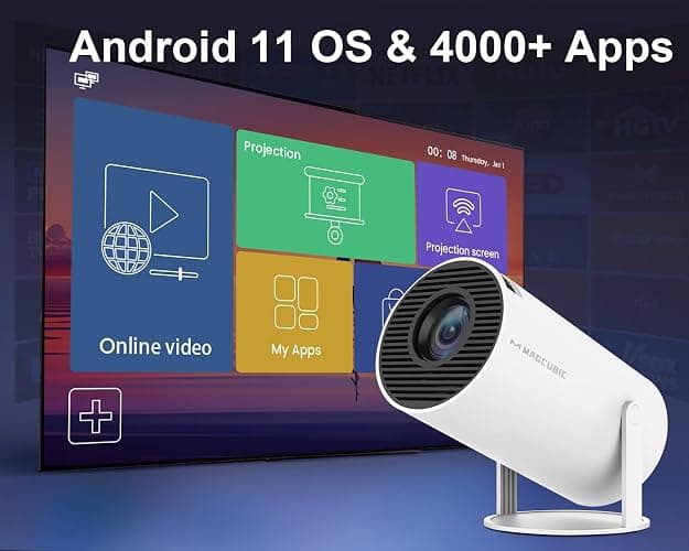 Mini Beamer 4K Unterstützt Android 11, Smart Projector 5G WiFi 6 BT 5.0, Mini Projektor Full HD 1080P Unterstützt 200ANSI 8000L Auto Horizontal Trapezoid Correction (weiß) thumbnail 2