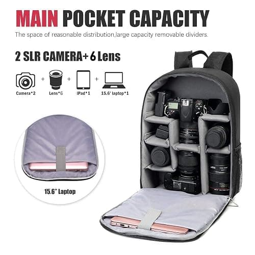 Cwatcun Professional Camera Backpack - Waterproof DSLR/SLR/Mirrorless Camera Case - Compatible with Sony, Canon, Nikon - Large Black thumbnail 3