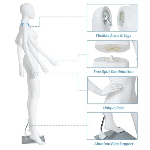 6 FT Female Mannequin Dress Form Display - Manikin Torso Stand Realistic Full Body Mannequin for Retail Clothing Shops, Halloween Christmas Cosplay, White (No.2) thumbnail 4