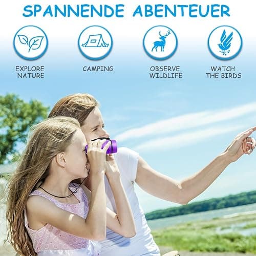 OSDUE Kids Binoculars, Outdoor Bird Watching Binoculars for Kids, Mini Compact Shockproof Binoculars Telescopic Toys for Kids with Glasses Cloth (Purple) thumbnail 4