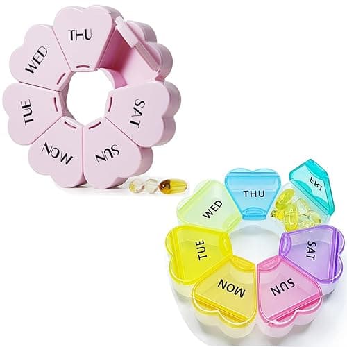 MOLN HYMY Cute Weekly Pill Box 7 Day, Heart Shaped Pill Case Organizer 1 time a Day, Purple Pink Pill Container Once Daily, Large Medicine Dispenser for Vitamin/Fish Oil/Medication/Supplements