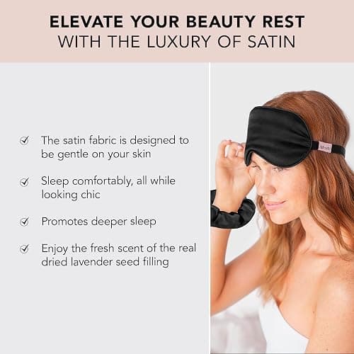 Kitsch Weighted Satin Sleep Mask - Weighted Eye Mask for Sleeping and Travel - Lavender Sleeping Mask for Women and Men - Light Blocking, Adjustable Strap, Ultra-Soft, Black (4.1oz/116g) thumbnail 3