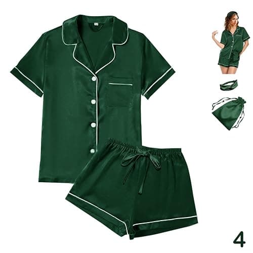 WJing Yi Jia 4Pcs Womens Satin Silky Pajama Sets Short Sleeve Shirt XS-4XL Floral Pajamas Set Soft PJ Loungewear Sleepwear thumbnail 8