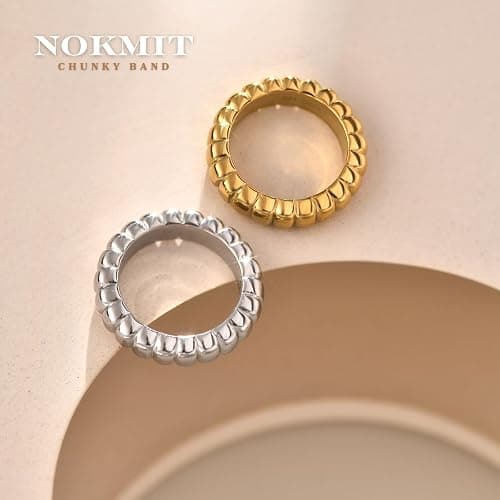 NOKMIT Chunky Gold Statement Rings for Women 14K Gold Silver Tone Cute Puffy Dome Croissant Thumb Band High Polished Smooth Comfort Fit Size 5-10 thumbnail 6