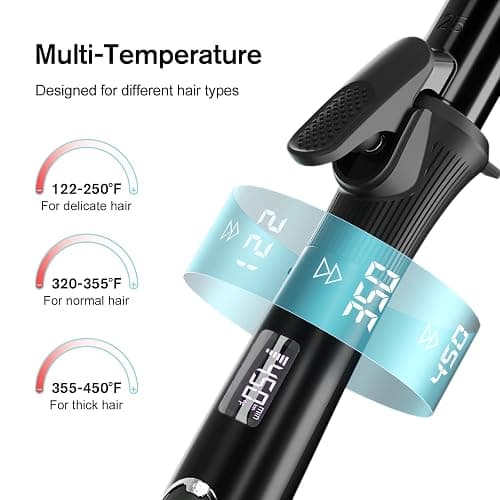 1 Inch Curling Iron with Clipped Tourmaline Ceramic Barrel Professional 1.25 Inch Hair Curler up to 450°F Dual Voltage for Traveling 60 Mins Auto Off Suit for Different (Black, 1 inch) thumbnail 3
