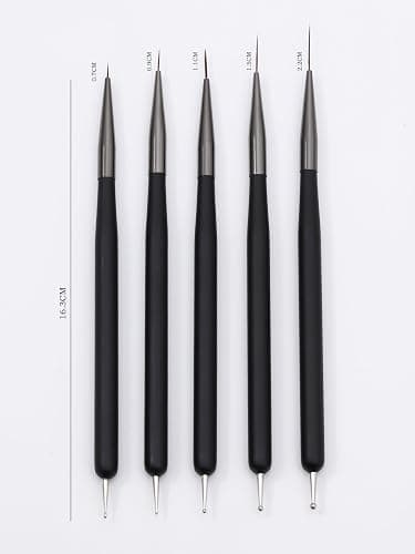 ZEOHBETY Nail Art Brushes, 5Pcs Nail Art Liner Brushes, Dotting Pen Tools, Painting Art Design Brush Set for Long Lines, Thin Details, Fine Drawing Sizes 7/9/11/15/22mm, Black - Black thumbnail 5
