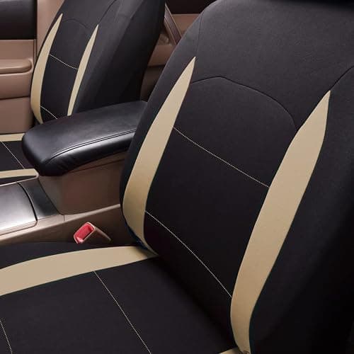 Flying Banner Car Seat Covers Set Beige Tan Front Seats Rear Bench Polyester car seat Protectors Easy installations Rear Bench Split Classic Man Lady thumbnail 5