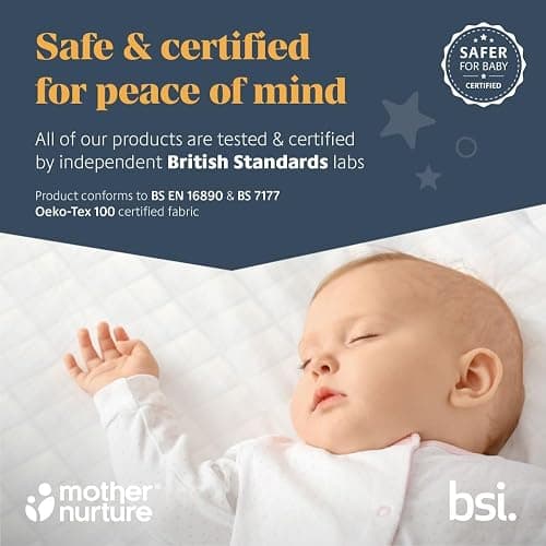 Mother Nurture Classic Eco Fibre Cot Bed Mattress - Reversible, Water Resistant, Baby Cot Mattress, Firm & Supportive, Hypoallergenic Easy Clean Quilted Cover, White, BSI Tested - Size 120 x 60 x 5cm thumbnail 8