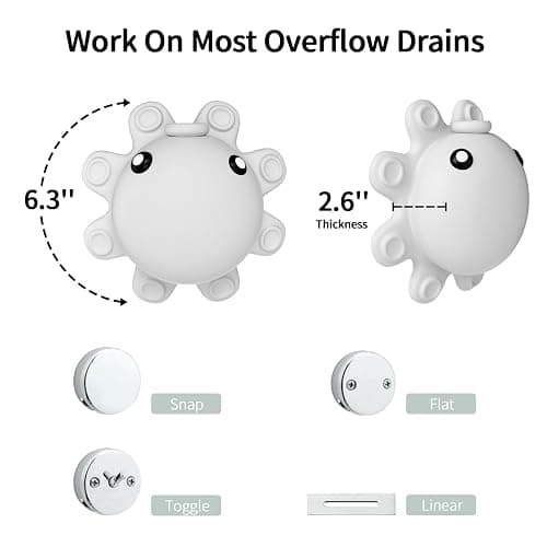 Bathtub Overflow Drain Cover - Silicone Bath Tub Drain Cover, Octopus Tub Overflow Drain Stopper with Suction Cups, Adds Inches of Water for Deeper Bath, Bathroom Spa Relaxing Accessory, Grey - Gray thumbnail 4