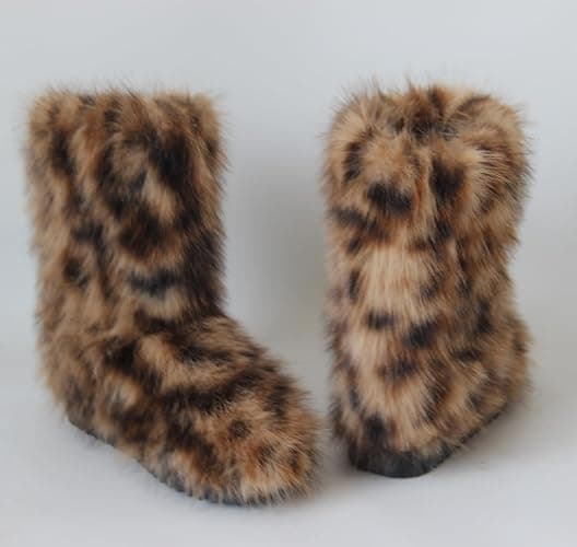Gegefur Women's Faux fur Boot Furry Fluffy Short Snow Boot Mid-Calf Boots Warm Comfortable Outdoor Flat Shoes thumbnail 4