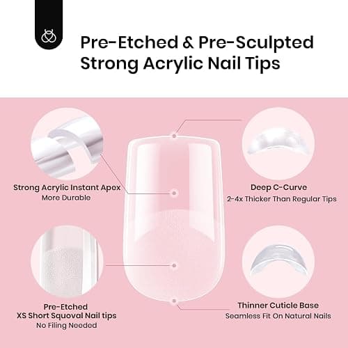 Beetles Tipex Instant Apex Nail Tips, Squoval XS Short Acrylic Nail Tips, Pre-Etched Pre-Building Strong Thick Long Lasting,16 Sizes,512 Pieces thumbnail 5