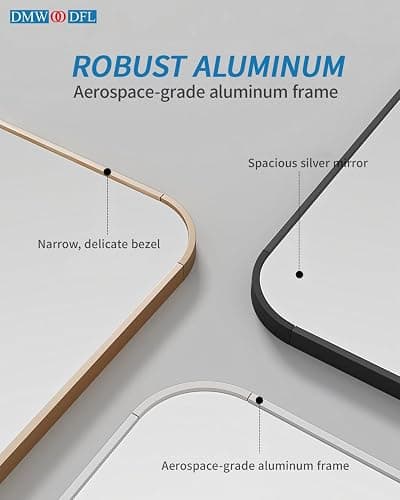 DMWOODFL 48"x14" Rounded Rectangle Over The Door Mirror - Full Length Tempered Glass & Aluminum Frame, No Drill Installation for Bedroom, Bathroom, Closet, Entryway (Silver White) thumbnail 4